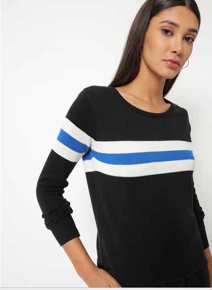 TEAMSPIRIT Placement Striped Flat Knit Round Neck Pullover M