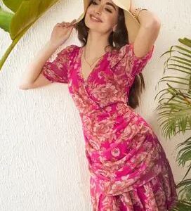 SASSAFRAS Women Fit and Flare Pink  Mid Thigh Length Dress Size XL