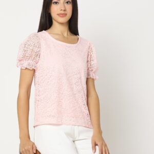 FIG Women Lace Relaxed Fit Top pink Size XXL
