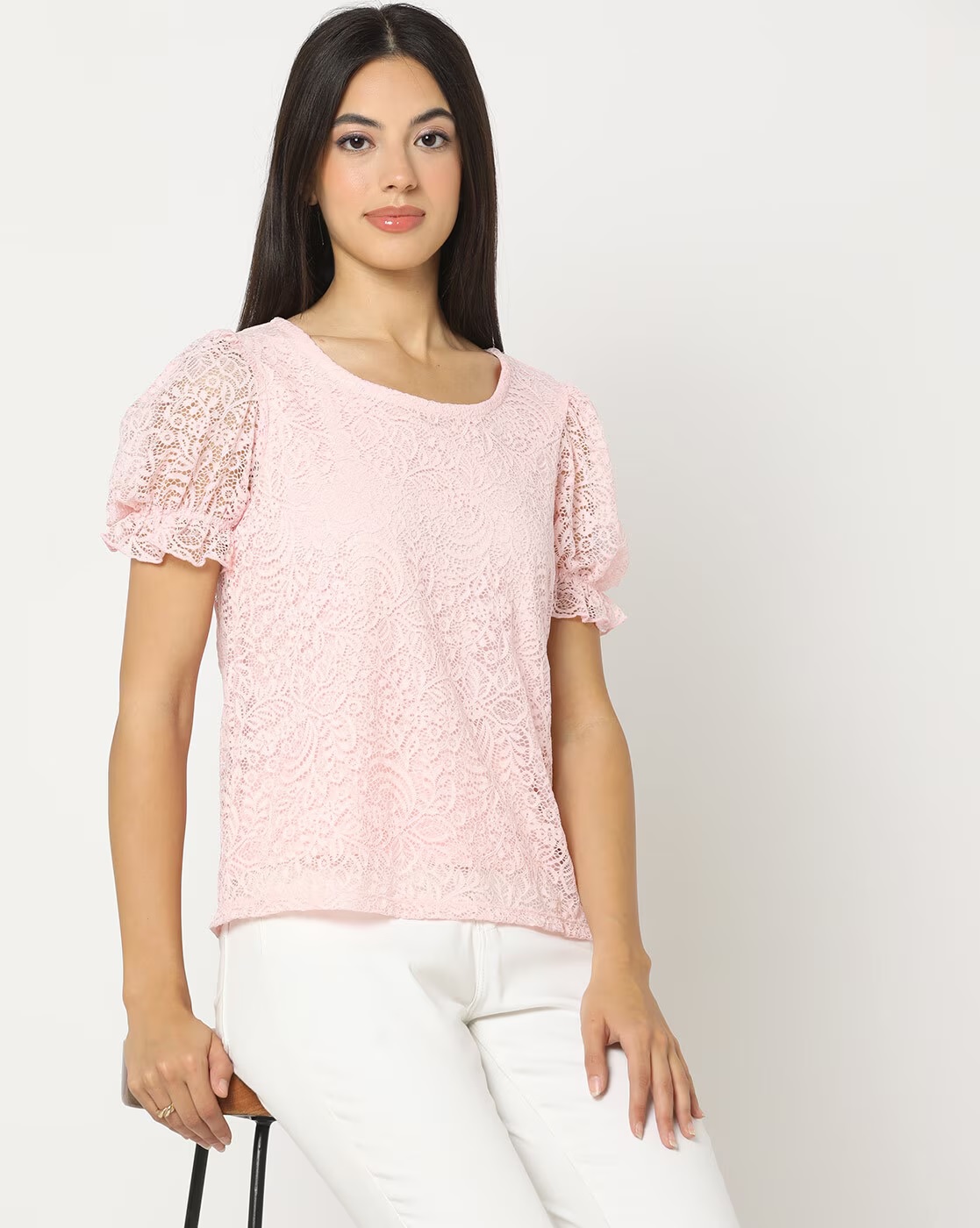 FIG Women Lace Relaxed Fit Top pink Size XXL