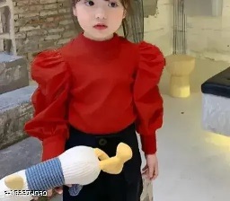Private Label Kids Puff Sleeves Tops Maroon Colour S size