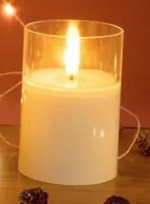 Private Label Glass LED Moving Flame Pillar Candle White Light