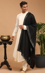VASTRAMAY Men Viscose Rayon Dupatta With Mirror Work Black Colour