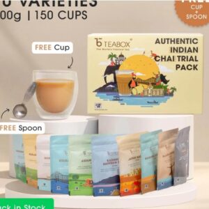 Teabox 10 Authentic Indian Chai Trial Pack Free Valencia Glass Teacup and Ideal Teaspoon