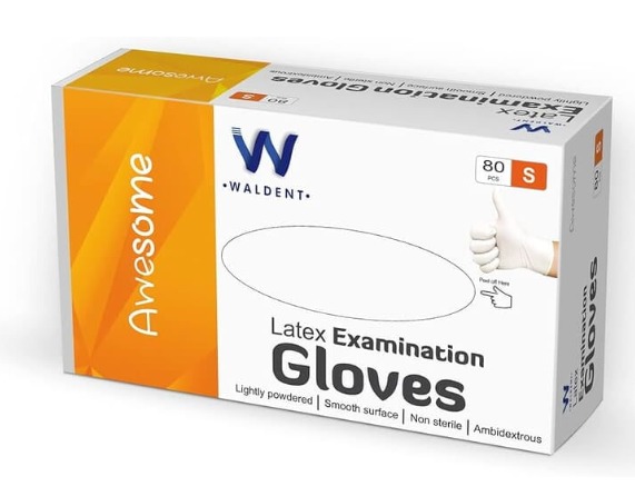 Waldent Latex Examination Gloves size S 80pcs