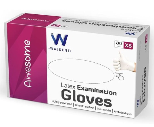 Waldent Latex Examination Gloves size XS pack of 80 pcs