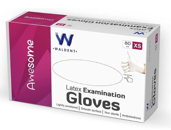 Waldent Latex Examination Gloves size XS pack of 80 pcs