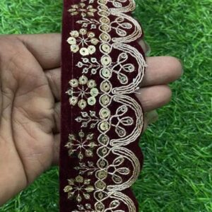 1Point50 Inch Maroon Colour Embroidery Sequence Work Lace 9 Miter