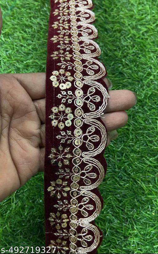 1Point50 Inch Maroon Colour Embroidery Sequence Work Lace 9 Miter