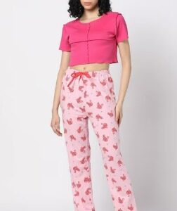 Yousta Sleepwear Pyjama Pink Printed For Women Size L