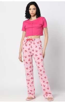 Yousta Sleepwear Pyjama Pink Printed For Women Size L