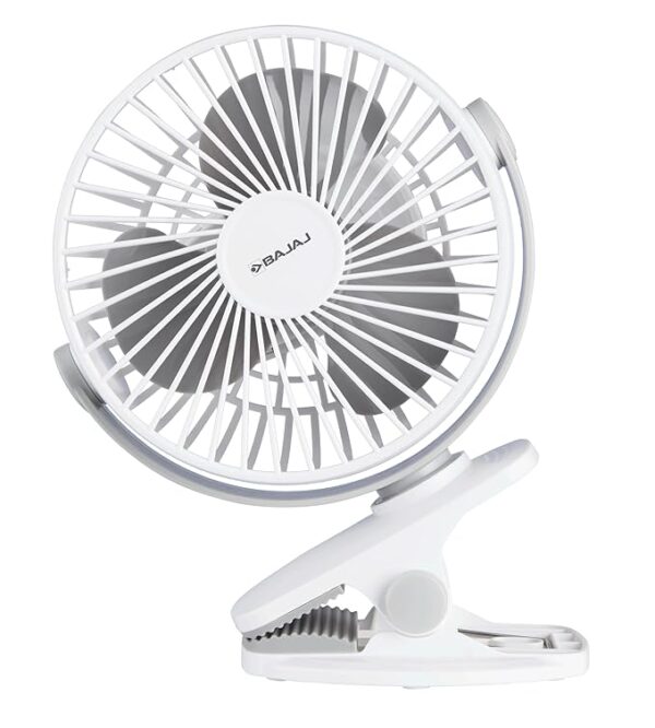 Bajaj Pygmy Mini Fan 110Mm Usb Charging MultiClip Function White Colour