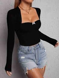Tivante Casual Regular Sleeves Solid Women Black Top Size M