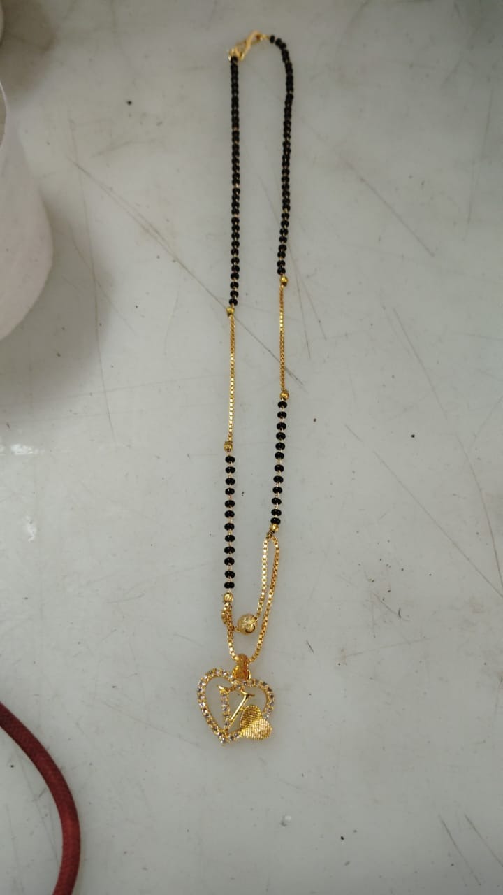 Women V Printed Neck Chain Black And Gold Color