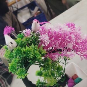Artificial Flower With Pot Birds Sitting