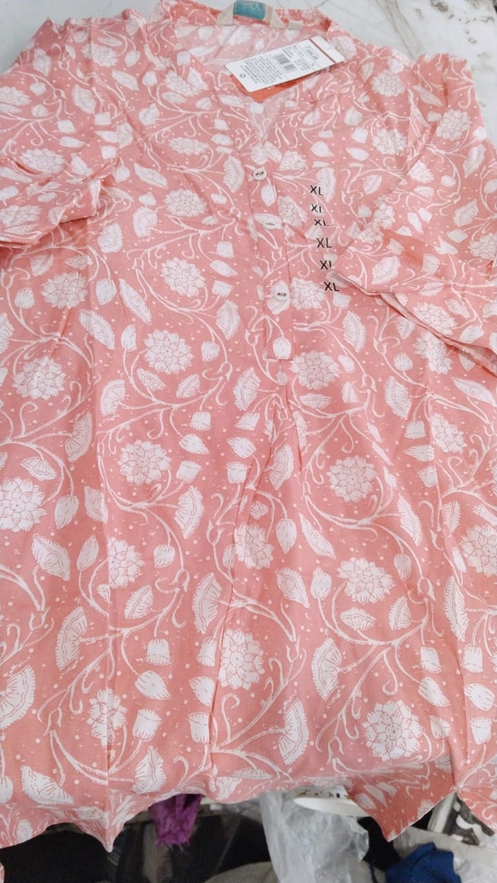 Fusion Pink Color Printed Kurta For Women Size S