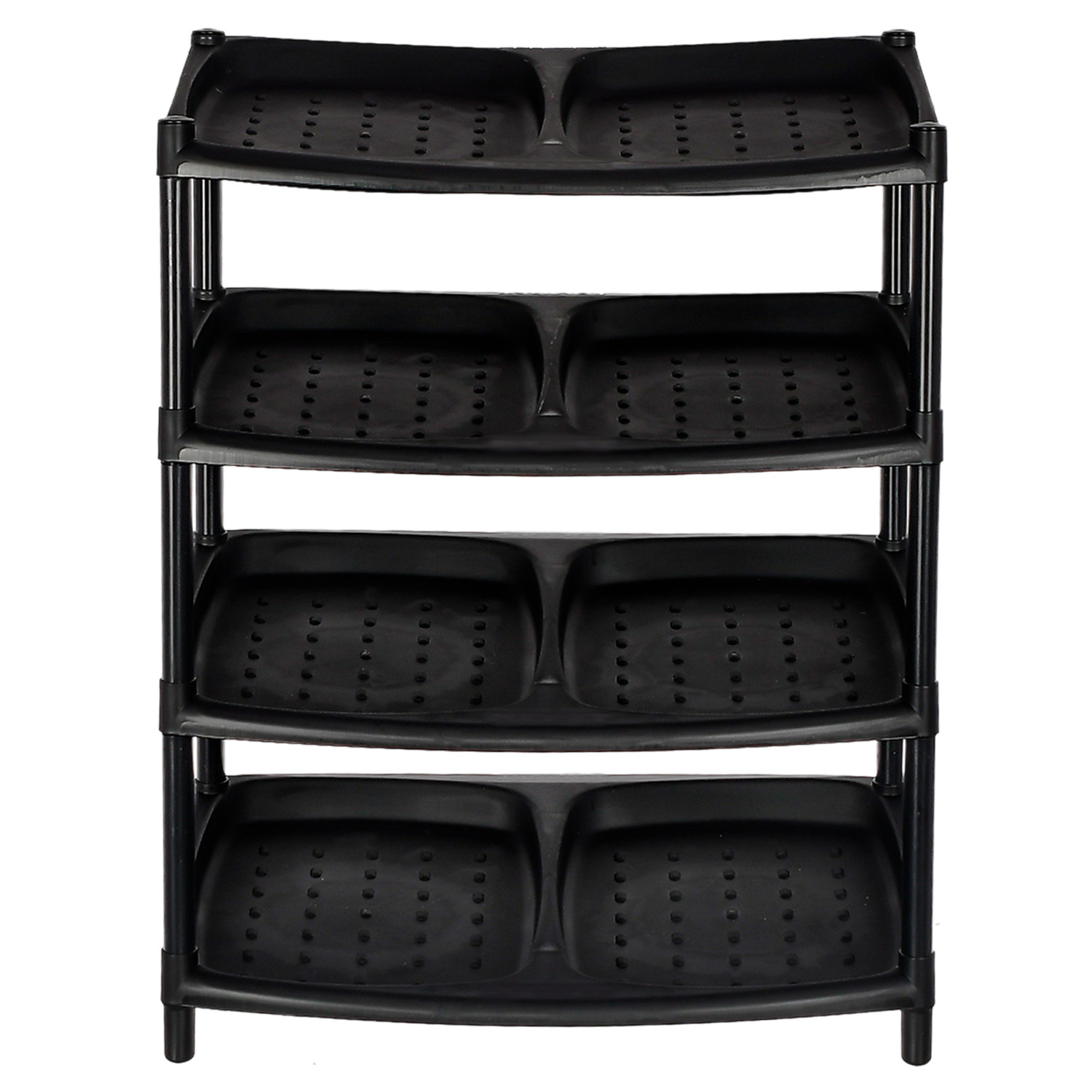 Plastic 4 Layer Black Color Shoe Bucket Rack With Tyre