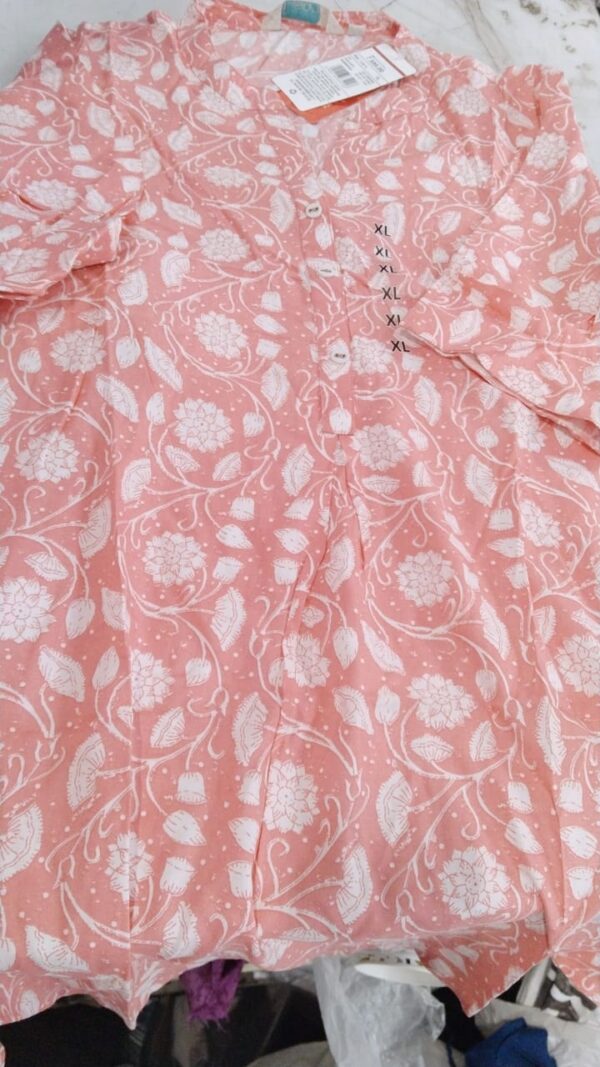 Fusion Pink Color Printed Short Kurti For Women Size Xl