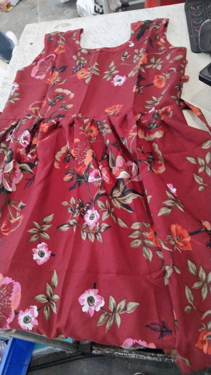 Maroon Colour Printed Frock For Kids Girls Size 10 To 11Yrs