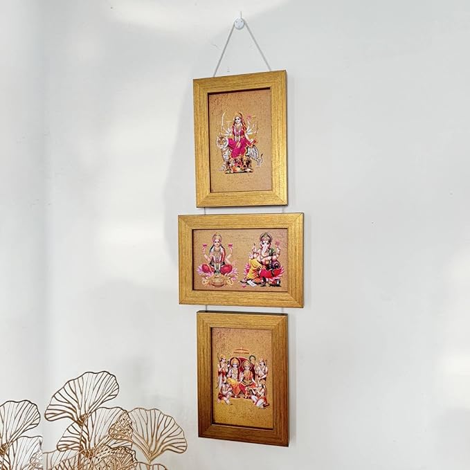 Art Street Mata Laxmi Shri Ganesh Ram Darbar God Photo Frame Set Of 3
