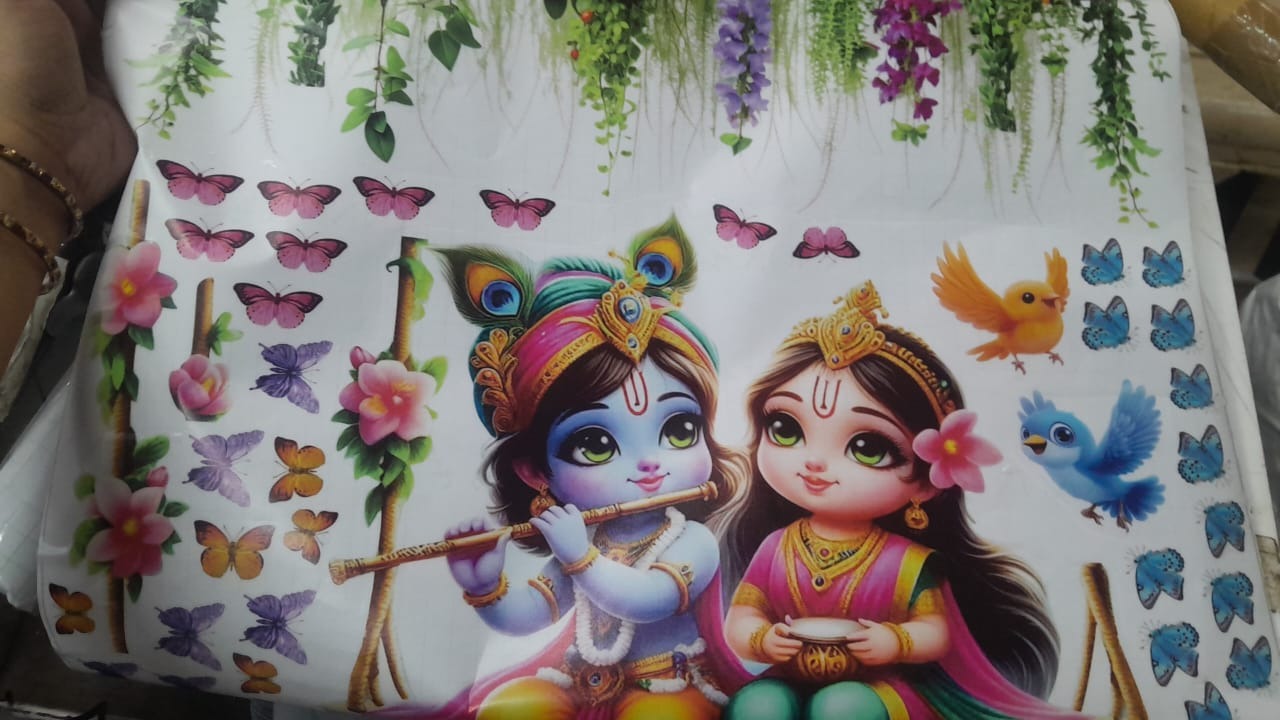 Sticker Studio Religious Little Radha Krishna Butterflies Birds Wall Sticker Home