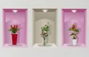 3 Pieces 3D Beautiful Decal Flower Pot Design Self Adhesive Sticker