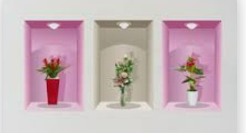 3 Pieces 3D Beautiful Decal Flower Pot Design Self Adhesive Sticker