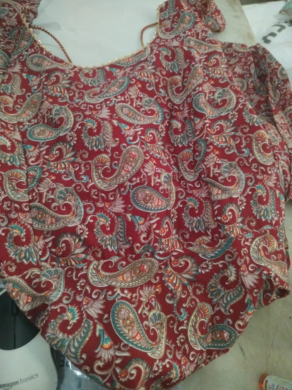 Women Maroon Printed Anarkali Dress With Dupatta Size Xs