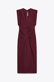 Zara Zw Collection Draped Midi Dress Maroon Color Size L