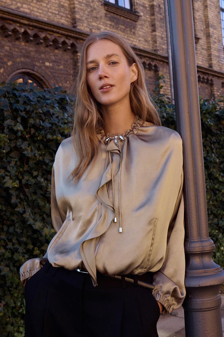 Zara Satin Jacket With Ruffles Size S 2710578737