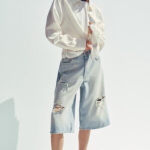 Zara MidWaist Ripped Denim Shorts Bermuda Shorts Size 42