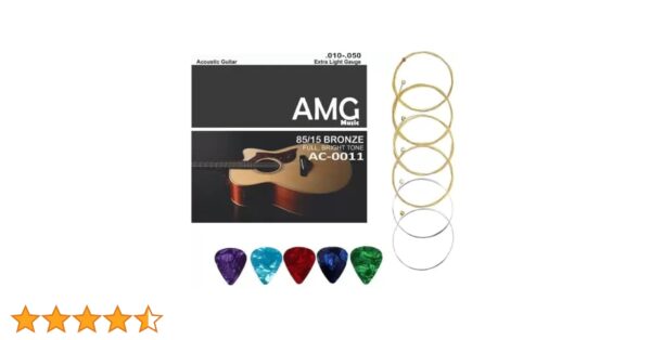 Amg Music Light Acoustic Guitar String Set 6 Stainless Steel Strings For Bright Tone