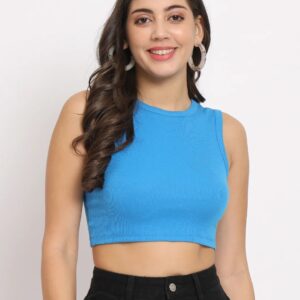 Blue Slim Fit Crop Top For Women Size M