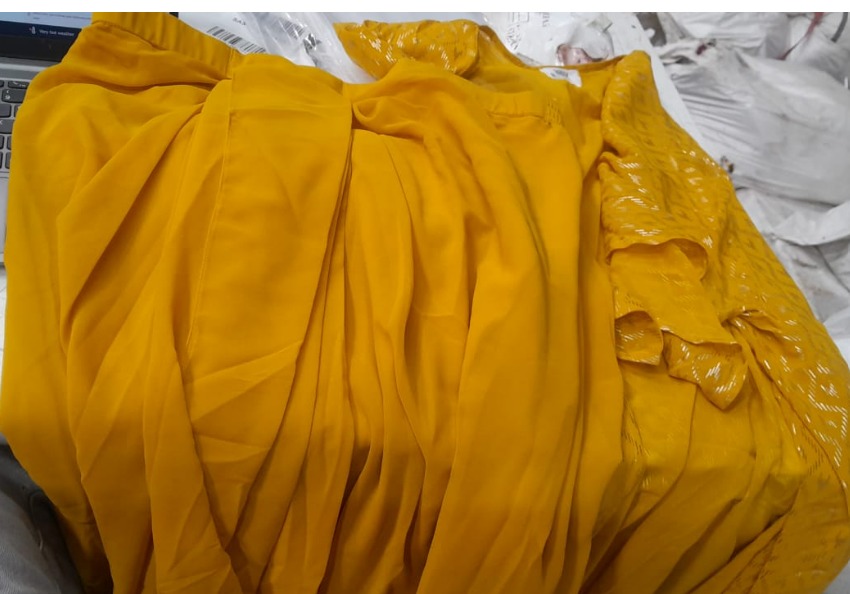 Mabish By Sonal Jain Geometric Pattern Shrug With Skirt Set Yellow Size Xxl