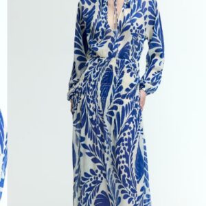 H And M Smocked Waist Dress For Womens Blue With White Size M