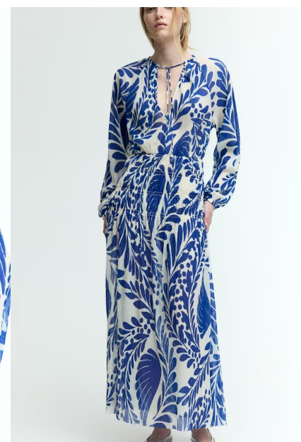 H And M Smocked Waist Dress For Womens Blue With White Size M