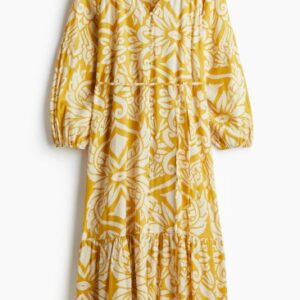 H And M Tie Belt Crepe Dress For Womens Yellow Size M