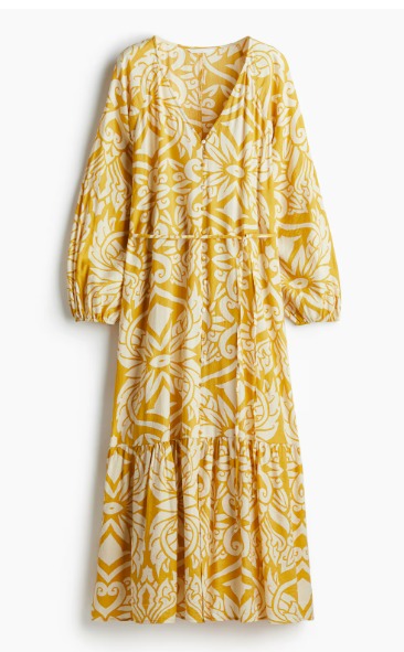 H And M Tie Belt Crepe Dress For Womens Yellow Size M