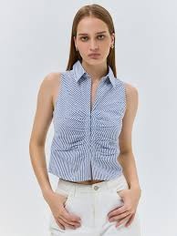 Cover Story Blue Stripe Shirt Size M For Women