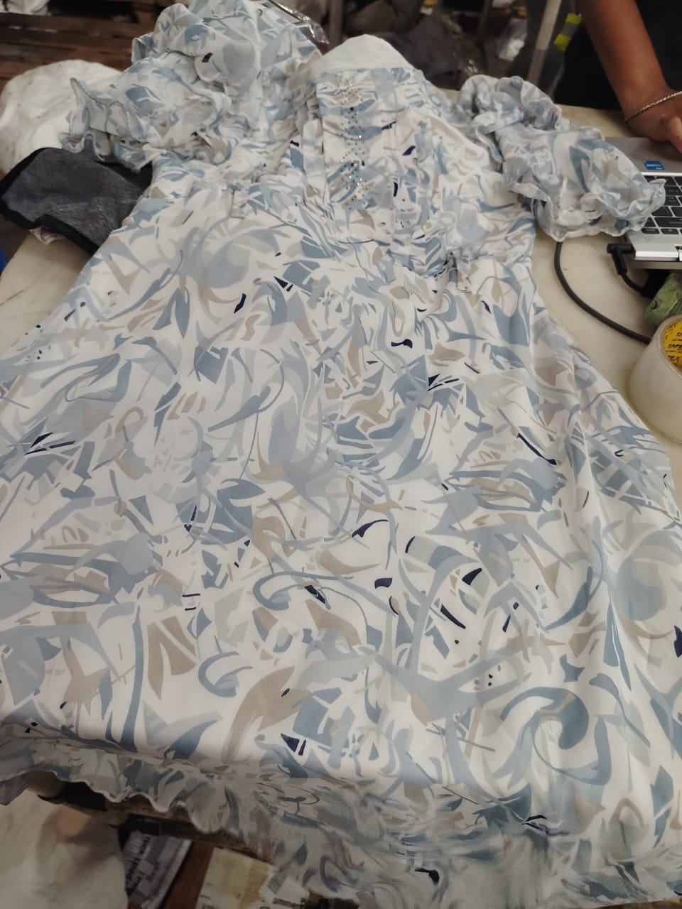 White And Grey Printed Dress For Women Size S