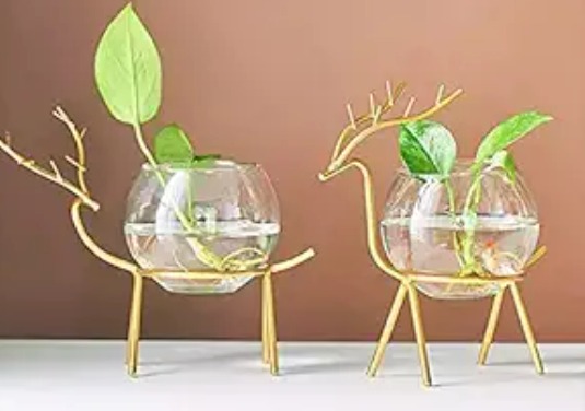 Unique Art Glass Planter Holder Deer Set Of 2