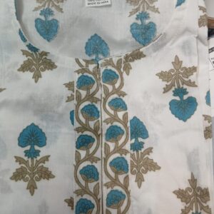 Woman White Blue Flower Print Kurti Size Xs
