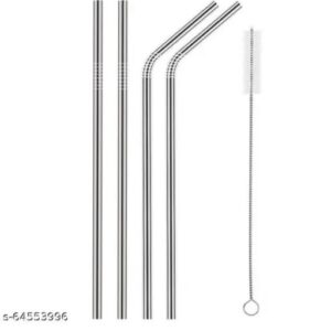 4 Pieces Reusable Stainless Steel Straw With Cleaning Brush