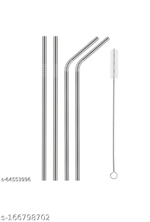 4 Pieces Reusable Stainless Steel Straw With Cleaning Brush