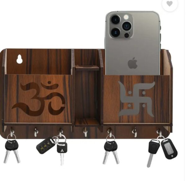 Wooden Wall 7 Key Holder Om Swastik