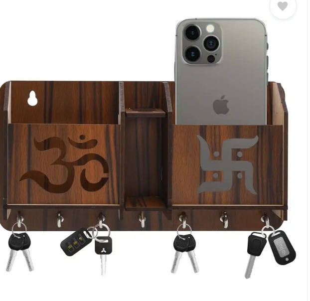 Wooden Wall 7 Key Holder Om Swastik