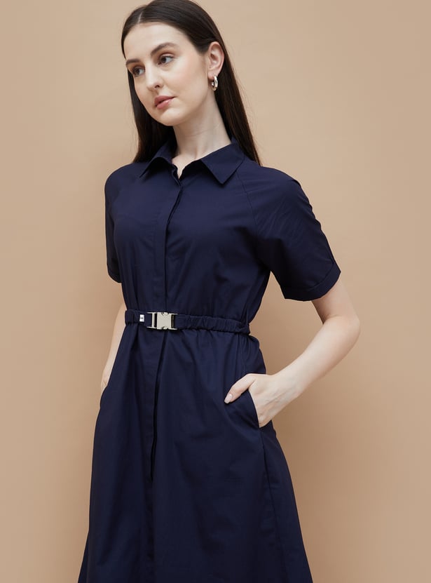 Code Classic Solid Shirt Dress Blue For Women Size L