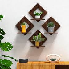 Wall Shelf Small Flower Port Stand Wooden 4 Piece