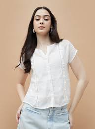 Fame Forever Textured Button Front Top With Camisole White Colour For Women Size M