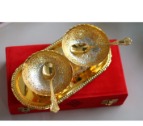 Brass With Silver Plating And Gold Polished 2 Bowl 2 Spoon And 1 Tray Set